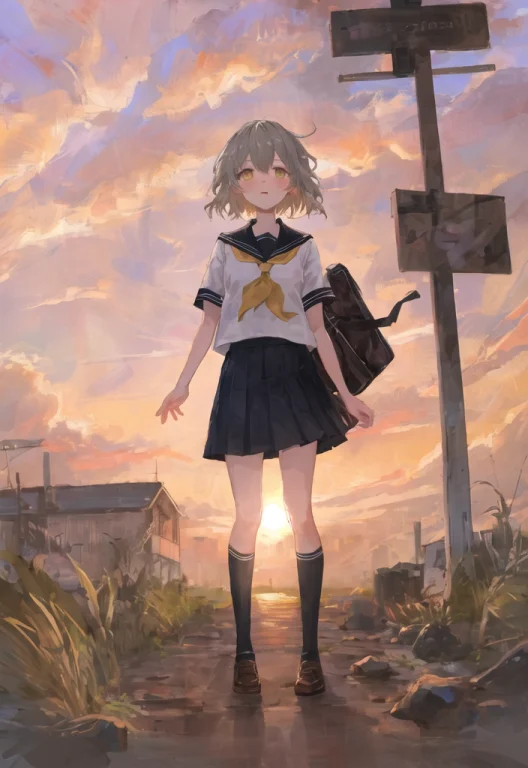 Masterpiece, Best Quality, Illustration, Sunset, Orange Sky,...