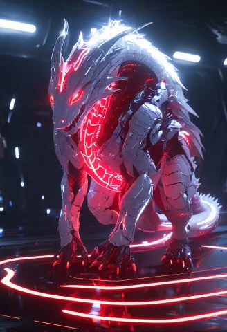 Whiteember, 1anthropomorphic Dragon1.4, Standing Cyberdragon... — SDXL AI Prompt: WhiteEmber, (1anthropomorphic dragon:1.4), standing cyberdragon made of glossy w...