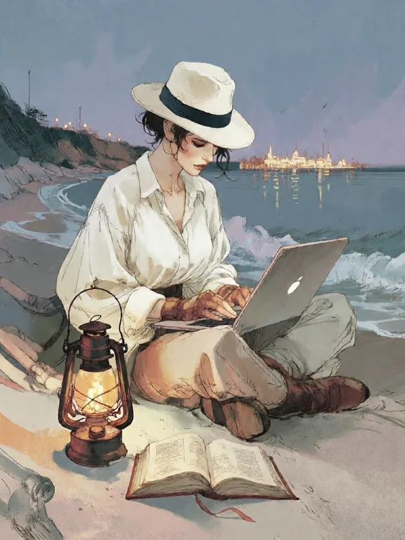 Bradhamel Art Style.a Solitary Figure In A White Fedora And...