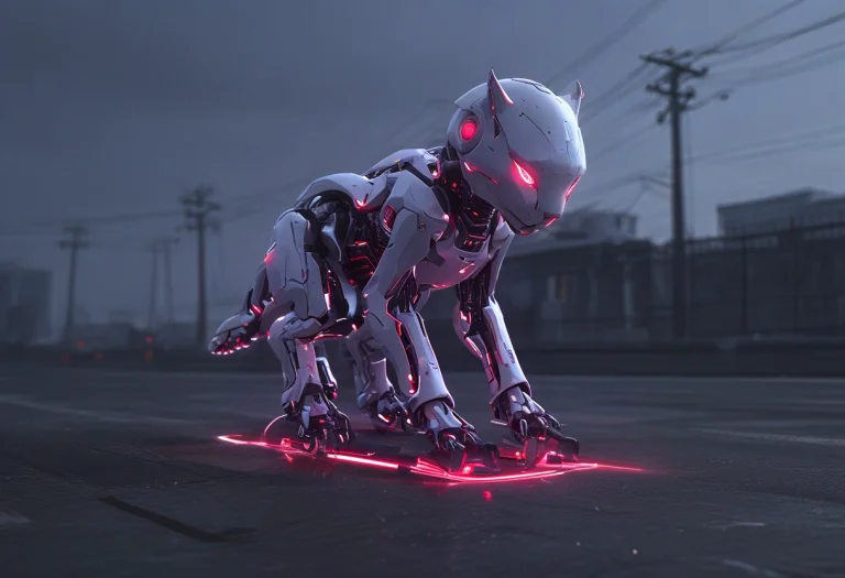 An Antho Robot Dog Riding A Skateboard, Stableyogisanimetoon...