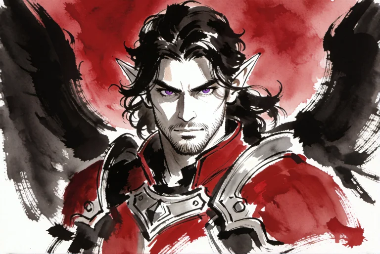 A Sumi-e Japanese Ink Wash Painting Of A 30-year-old Fantasy...