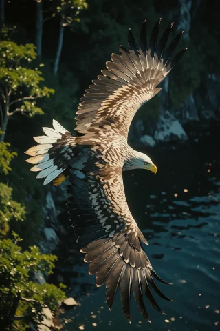 Nature, A White-tailed Eagle Sweeping Low Over A Kerry Fjord... — Stable Diffusion AI Prompt: nature, A white-tailed eagle sweeping low over a Kerry fjord-lough, entire rapto...
