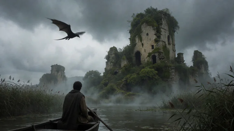 Gmthrnsssn5, A Lone Figure Sits In A Small Boat, Gazing Towa...
