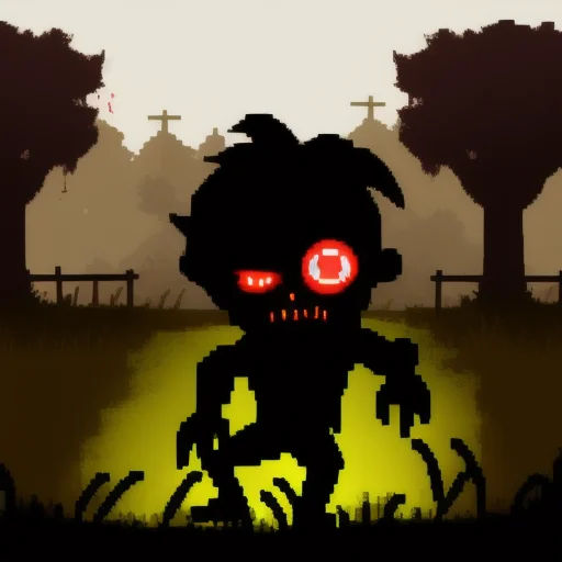 Zombies With Glowing Eyes, Lurking During Night In Rural Lan...