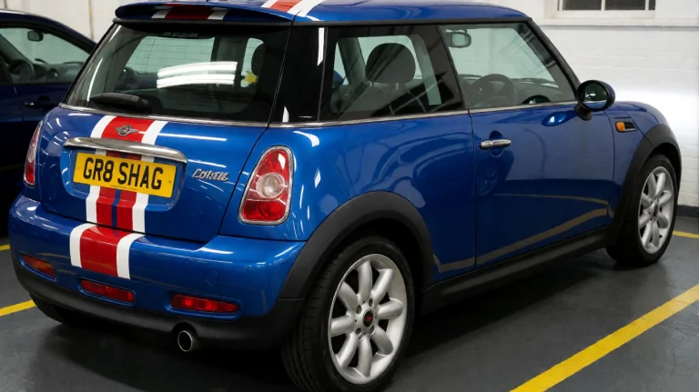 Astnpwrsin2002, A Blue Mini Cooper With Union Jack-style Red...