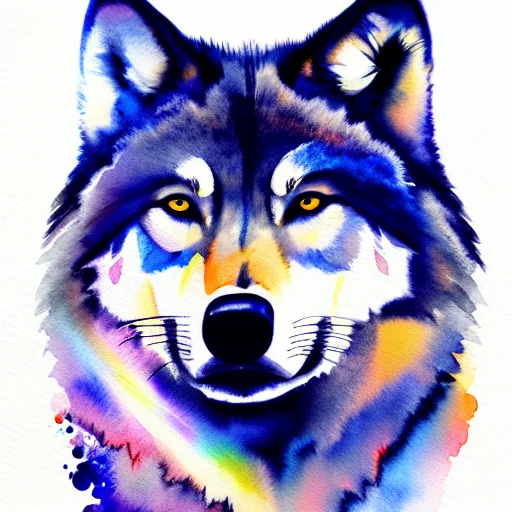 Portrait Of Wolf, Watercolor Illustration In Marc Allante St...