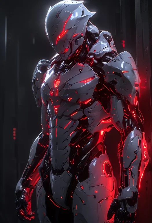 A Futuristic Knight Rendered In Glossy White Tech Material,...
