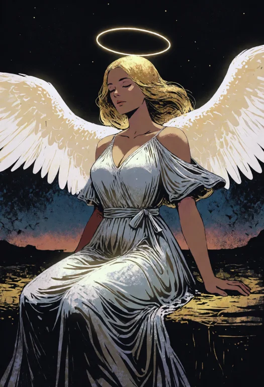 Darkfantasyillustration, A Serene, Ethereal Woman With Golde...