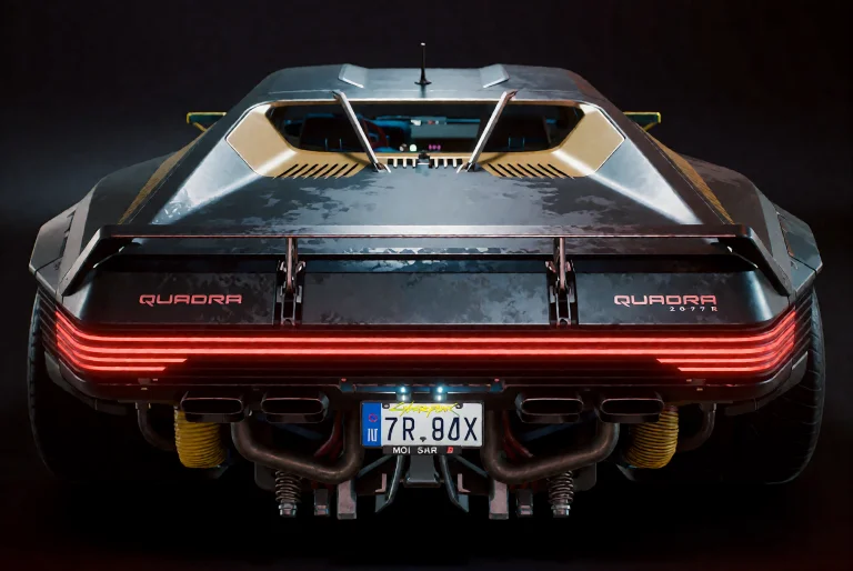 This Is A Picture From Behind Photograph Of A Futuristic Car...