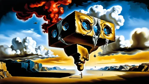 Lorad4lixl0.6salvador Dali Visionary Landscape Painting, An... — SDXL AI Prompt: Salvador Dali visionary landscape painting, an architecturally modern office blo...