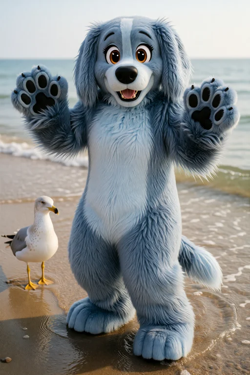 Nancyfrancis Wearing The Complete Bluedog Fursuit, Standing...