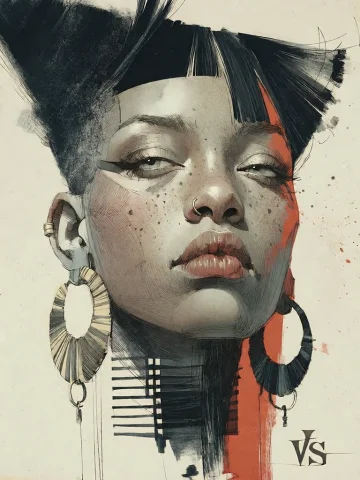 Bradhamel Art Style. A Stylized Portrait Of A Black Woman Wi... — Stable Diffusion AI Prompt: Bradhamel art style. A stylized portrait of a Black woman with a bold, angular h...