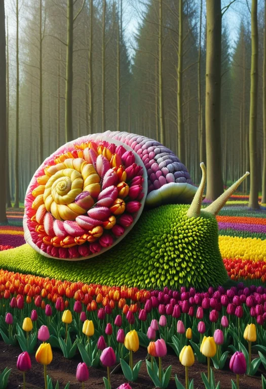 8k, Raw Digital Photo, Jaynl-tm, Made Of Tulips, A Giant Sna...