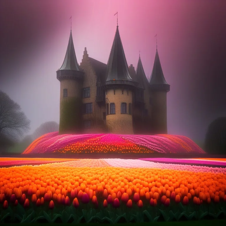 An Ancient, Gothic Castle Made Of Tulips, Complete With Flor...