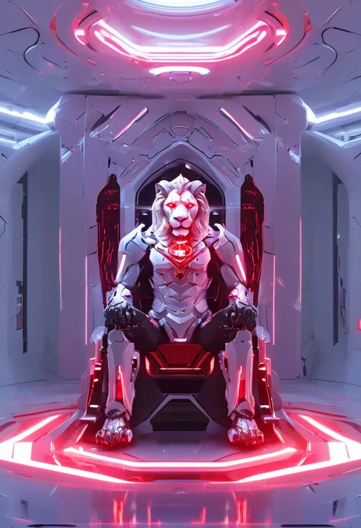 Whiteember, 1anthropomorphic Lion1.4, Standing Cybernetic Li...