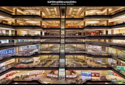 A Supermassive Multi-staged Mall With Many Floors, Super Lar... — Stable Diffusion AI Prompt: a supermassive multi-staged mall with many floors, super large interior, abandon...