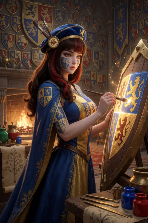 Beauty, Solo, Heraldic Painter Artisan, Pale Cream Skin With...