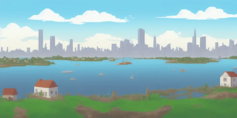 Harbor Skyline Landscape, Rural Area In Foreground, Sprite,...
