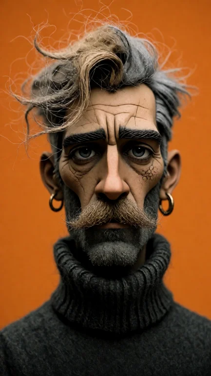 A Man With Side-swept Two-tone Hair, A Thick Mustache And Go...