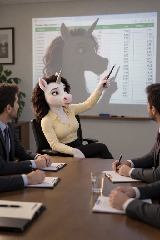 Tesslora Sitting At A Conference Table With Several Adult Hu...