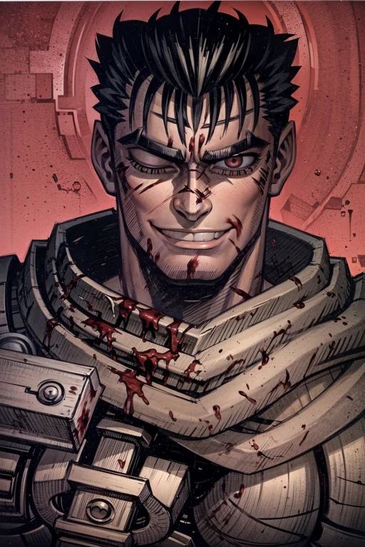 Portrait Of Guts Berserk, 1boy, Black Hair, Smiling, Teeth,...