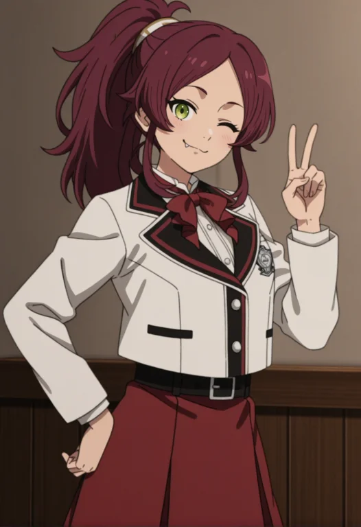 Aishamt, 1girl, Long Hair, Maroon Hair, Parted Bangs, Green...