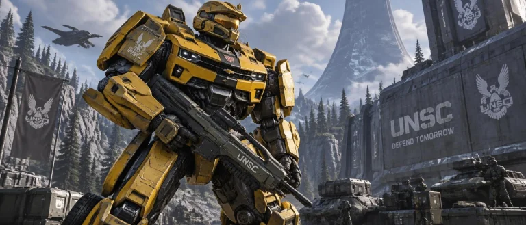 A Yellow Camaro Bot In Unsc Master Chief Mode