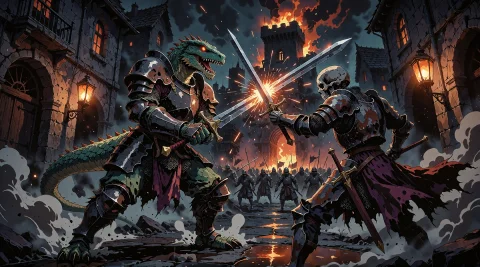An Anime-style Masterpiece Depicting A High-octane Medieval... — Stable Diffusion AI Prompt: An anime-style masterpiece depicting a high-octane medieval battle scene in a da...