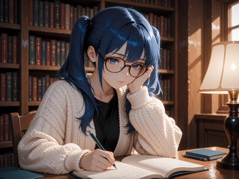 Portrait Of An Adult Anime Woman With Deep Blue Twin-tails A...