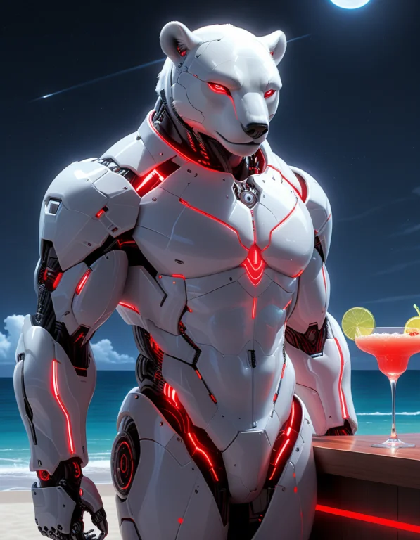 A Polar Bear In A Leisure Suit Holding A Margarita At A Beac...