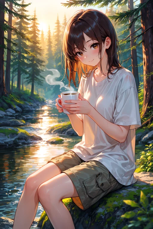1girl, Outdoor, Casual Dress, Wearing A Comfortable Linen T-...