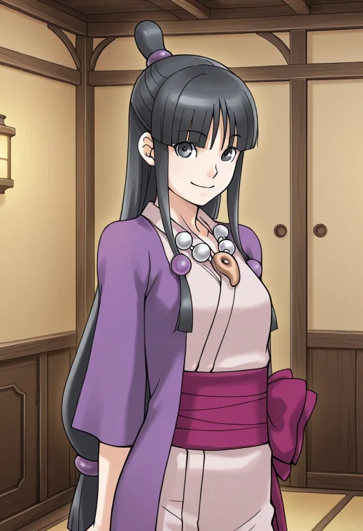 1girl, Maya Fey, Black Hair, Blunt Bangs, Long Hair, Half Up...