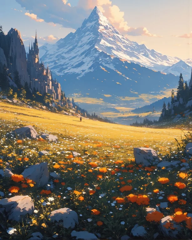 Anime Artwork Hisaichi Ishii , Beautiful Flower Field With A...