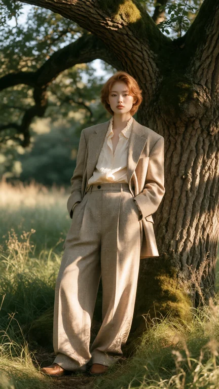 Full Body Analog Film Fashion Editorial Shot, Pale Ginger Yo...