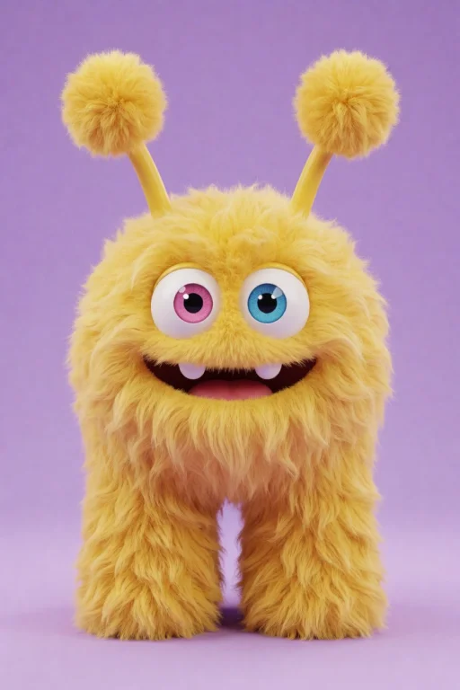 Fluffy Yellow Monster, Thick Legs, Tall Antennae Topped With...