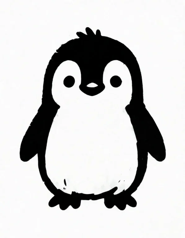 Black-and-white, Minimalist Vector Art Of A Cute Cartoonish...