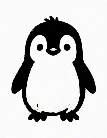 Black-and-white, Minimalist Vector Art Of A Cute Cartoonish... — Stable Diffusion AI Prompt: black-and-white, minimalist vector art of a cute cartoonish penguin. empty white...