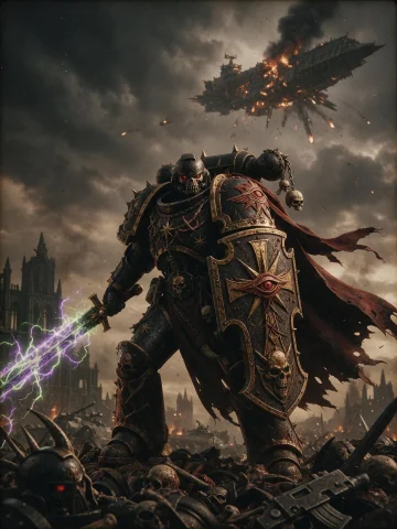 Warhammer 40k Chaos Space Marine Officer,black Legion World... — Stable Diffusion AI Prompt: Warhammer 40k Chaos Space Marine officer,[Black Legion / World Eaters / Death Gu...