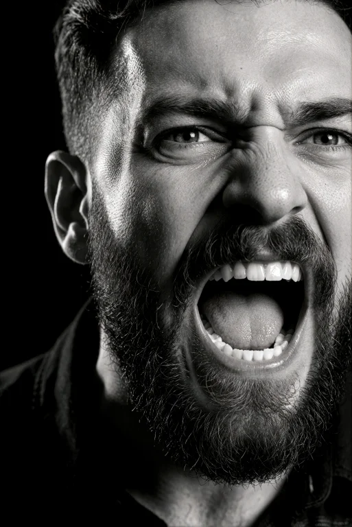 An Extreme Close-up Of A Man With A Thick Dark Beard And Mus...