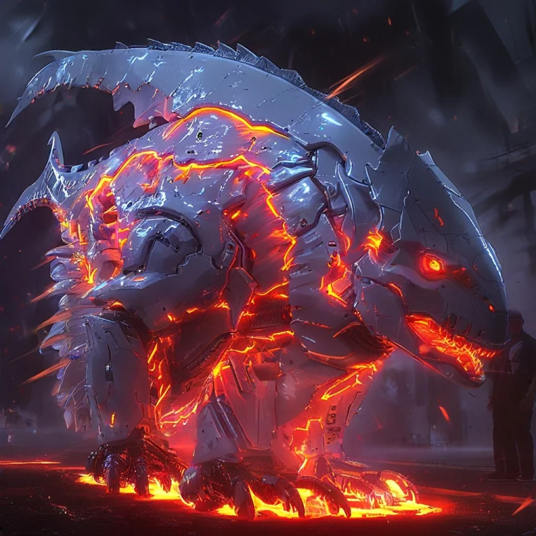 Whiteember, Night, Neon Lightning, Huge Machine Tyrannosauru...