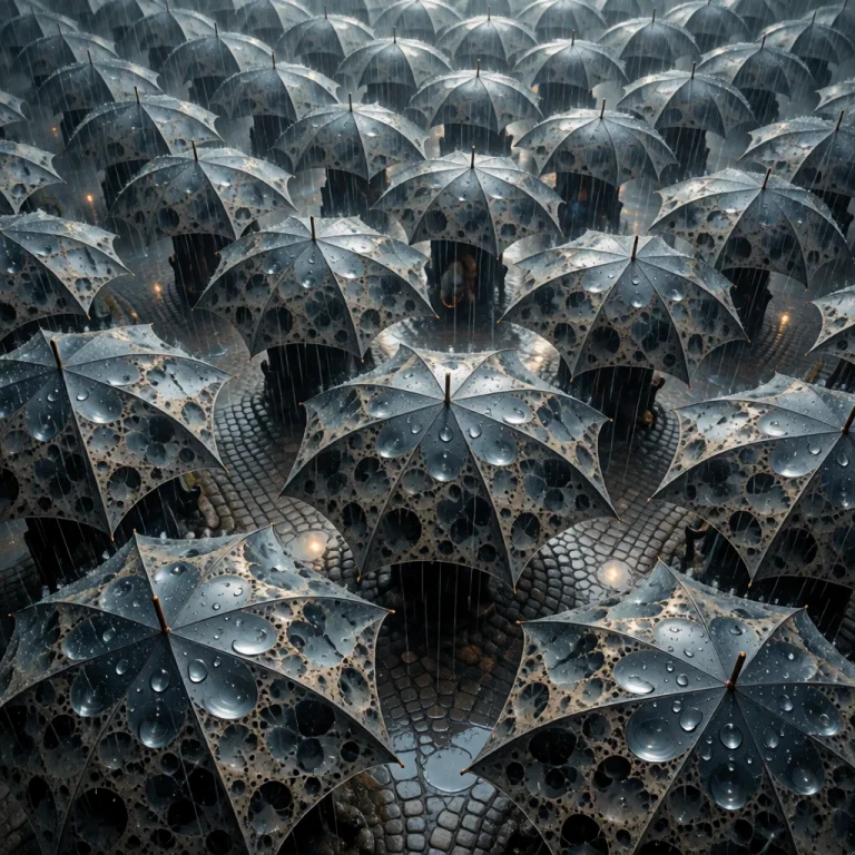 A Vast Field Of Black Umbrellas Viewed From Directly Overhea...