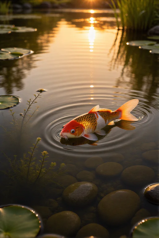 A Serene, Shallow Pond At Golden Hour With Calm Water Reflec...