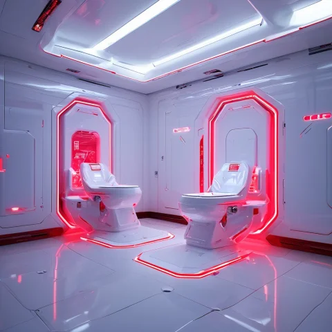 Whiteember, Darth Vader Sitting On A Futuristic Toilet, High... — SDXL AI Prompt: WhiteEmber, Darth Vader sitting on a futuristic toilet, high-tech bathroom, slee...