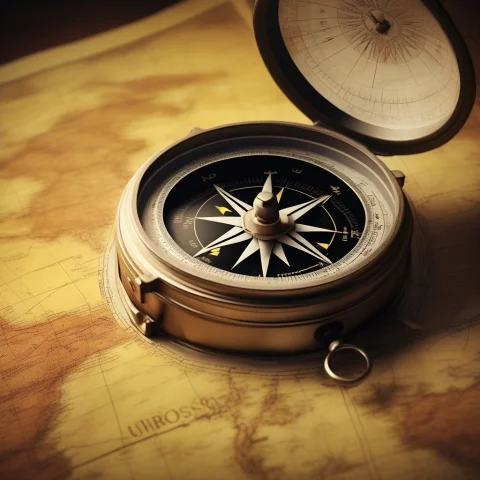A Vintage Compass Resting On A Yellowed Map, Physically Base... — SDXL AI Prompt: a vintage compass resting on a yellowed map, physically based render, subsurface...