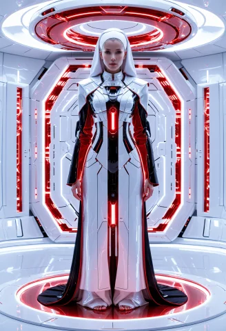 Lorawhiteemberworldmorphxl1,jaynl-tm, A Solitary Futuristic... — SDXL AI Prompt: ,jaynl-tm, a solitary futuristic nun standing in a moonlit WhiteEmber landscape,...