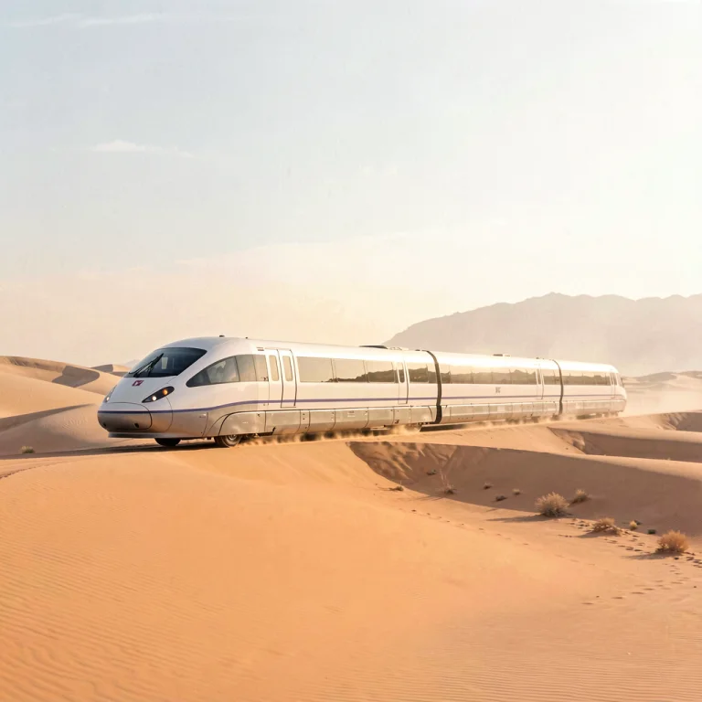 A Maglev Train Streaking Across A Desert Plain, Photograph,...