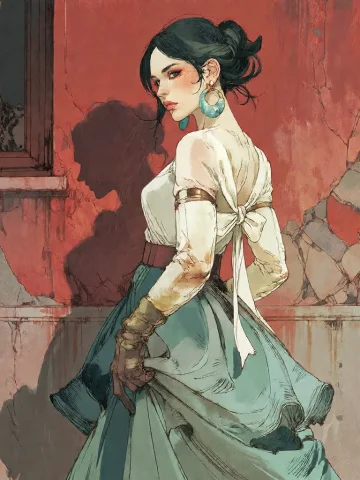 Bradhamel Art Style. A Stylized Illustration Of A Woman With... — Stable Diffusion AI Prompt: Bradhamel art style. A stylized illustration of a woman with dark hair in a bun,...
