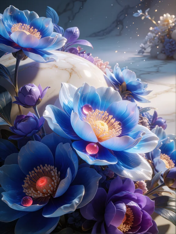 A Hyperrealistic Cgi Macro Render Of A Dense Floral Arrangem...