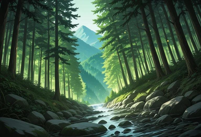 Landscape, , Outdoors, Forest, Trees, Stones, Stream, Sky, L...