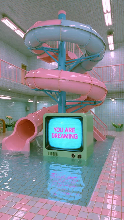 Dcl1m1nal. Medium-wide Straight-on Shot Of An Indoor Waterpa...